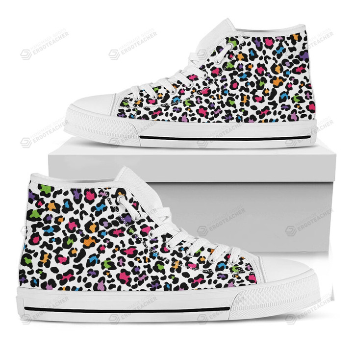 White And Rainbow Leopard High Top Shoes