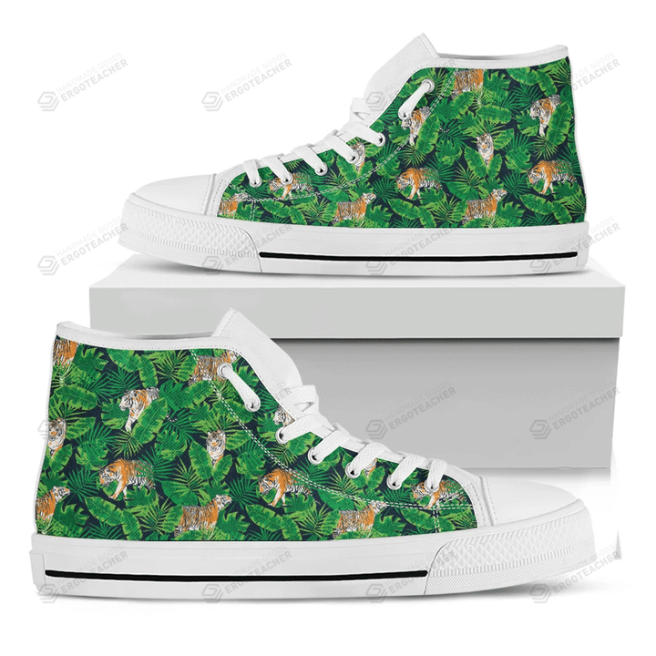 Tropical Tiger Pattern Print White High Top Shoes For Men And Women