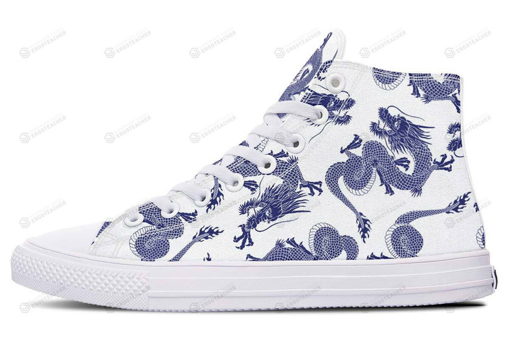 Blue Japanese Dragon Pattern High Top Shoes
