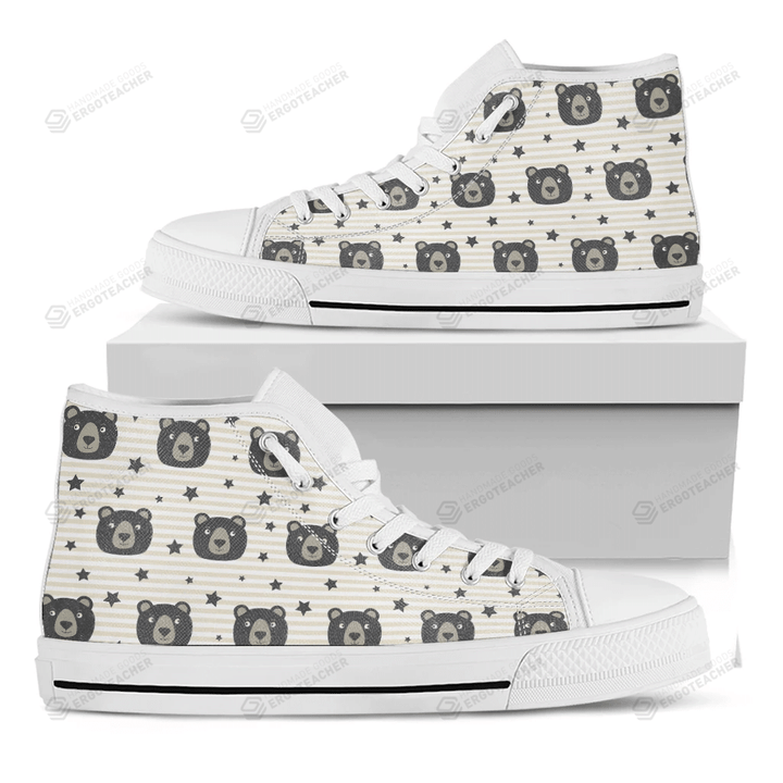 Cute Black Bear Pattern Print White High Top Shoes For Men And Women
