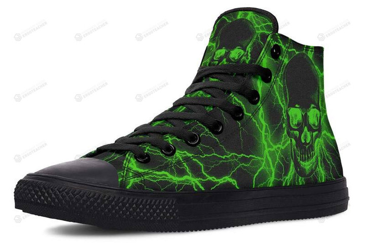 Green Lightning Skull Black High Top Canvas Shoes