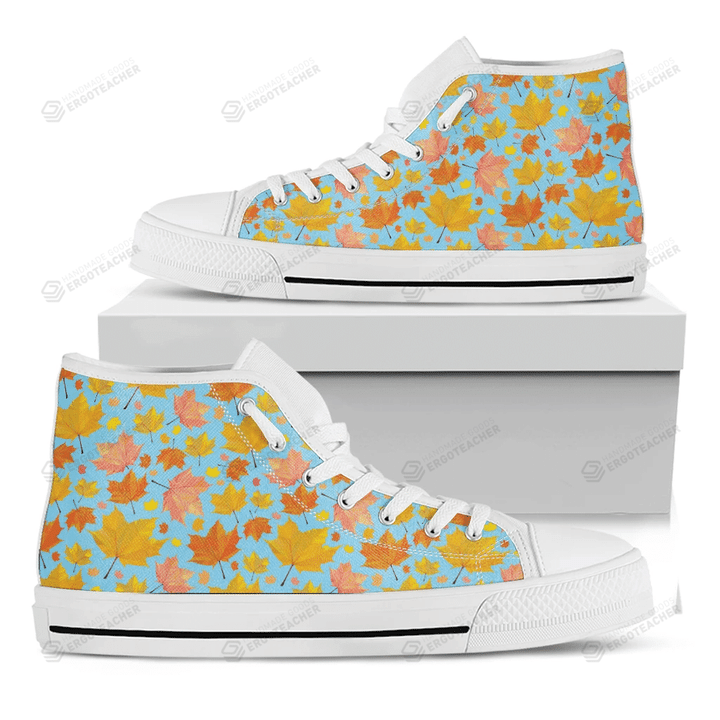 Pastel Maple Leaves Pattern Print White High Top Shoes For Men And Women
