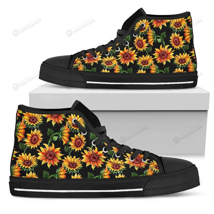 Black Autumn Sunflower Pattern High Top Shoes