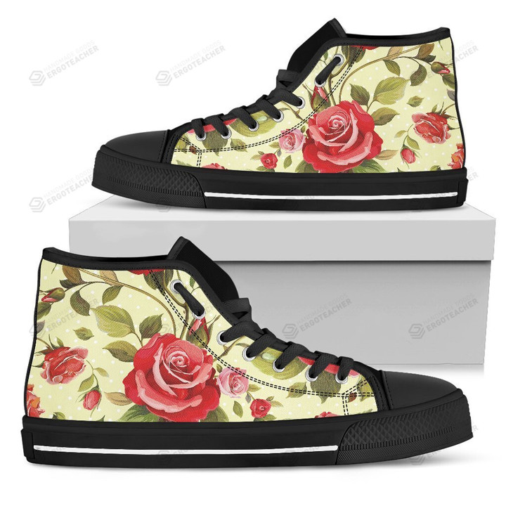Red Pink Rose Floral High Top Shoes