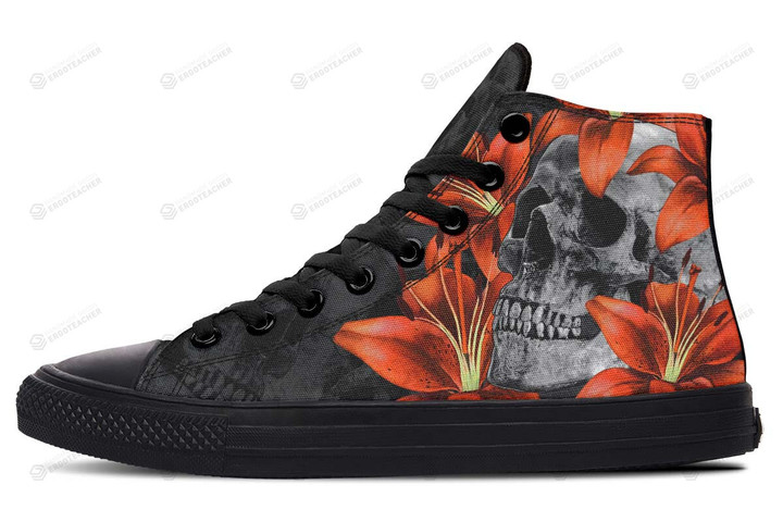 Skull And Orange Lily Flowers High Top Shoes