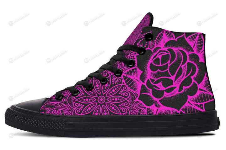 Neon Pink Rose Mandala High Top Shoes