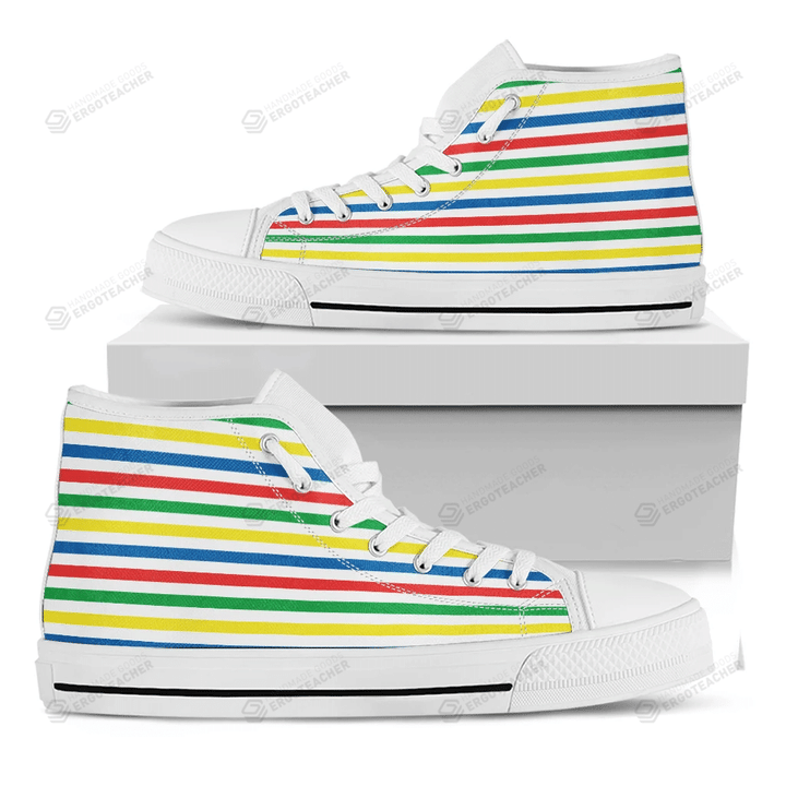 Colorful Striped Pattern Print White High Top Shoes For Men And Women