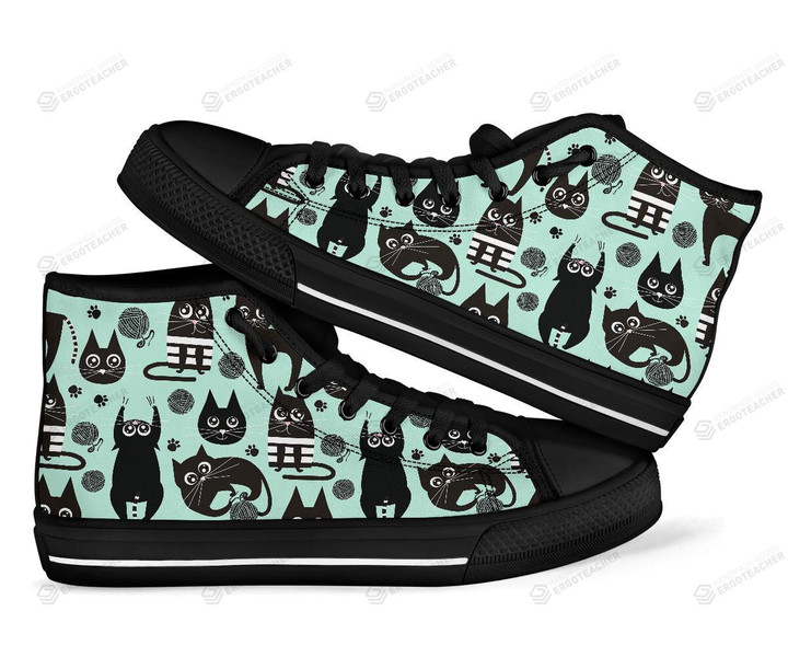 Black Kitten Cat Pattern High Top Shoes