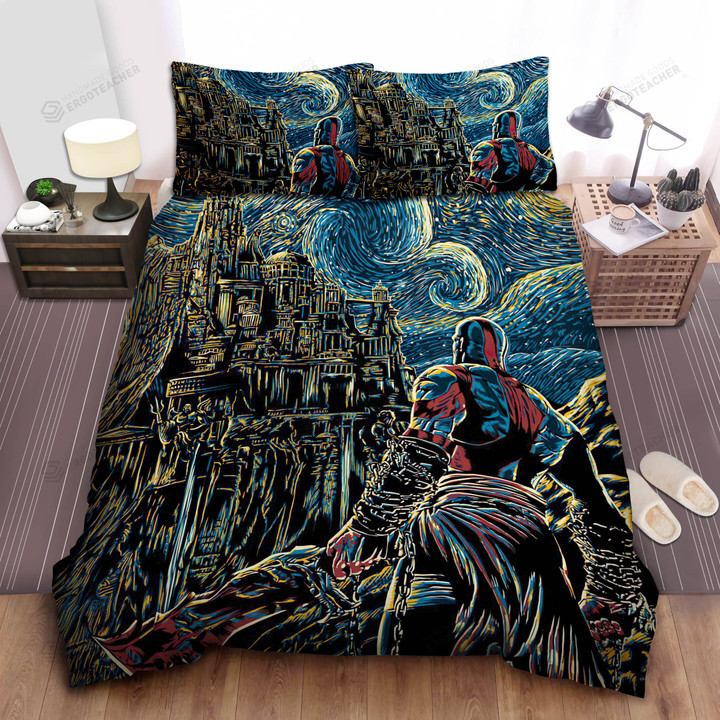 Kratos From God Of War In Starry Artwork Bed Sheets Spread Duvet Cover Bedding Set