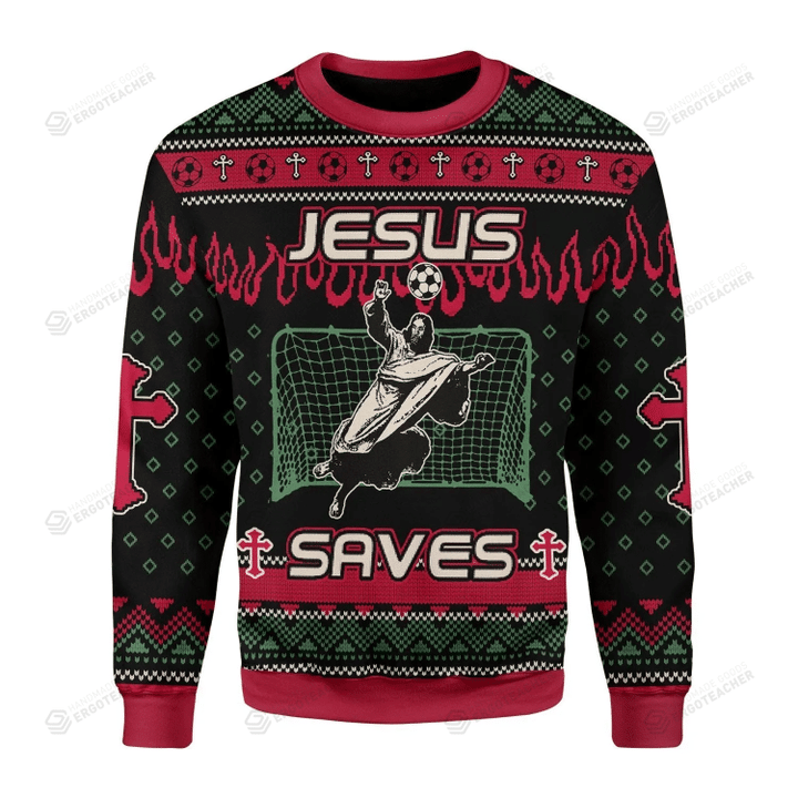 Jesus Saves Football Ugly Christmas Sweater 3D