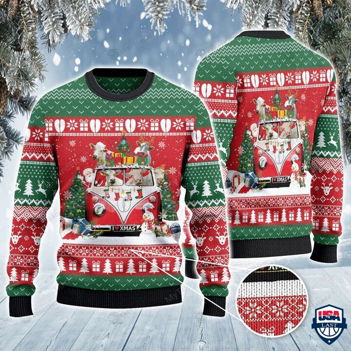 Charolais Cattle Lovers Christmas Van All Over Print Sweater