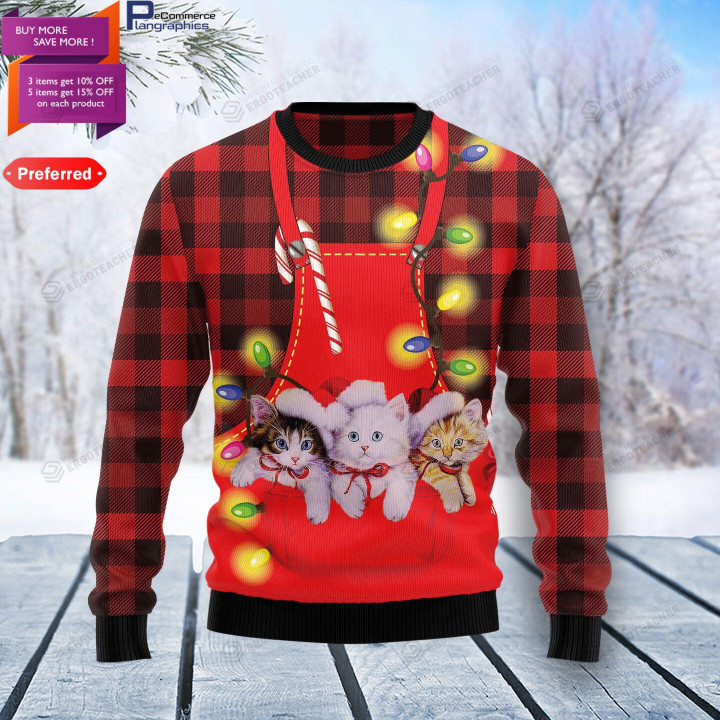 Cat Pocket Christmas Christmas Ugly Christmas Sweater, All Over Print Sweatshirt
