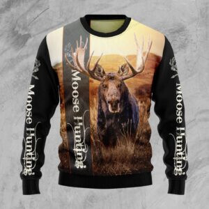 Moose Hunting For Unisex Ugly Christmas Sweater, All Over Print Sweatshirt
