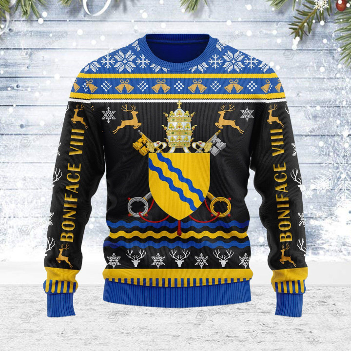 Pope Boniface VIII Coat of Arms Ugly Christmas Sweater, All Over Print Sweatshirt