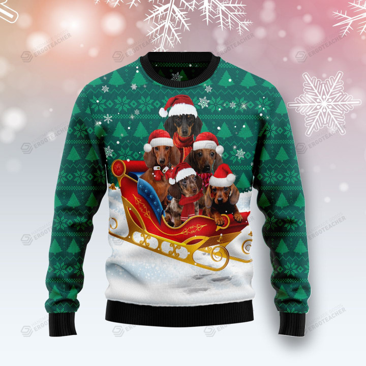 Dachshund Snow Ugly Christmas Sweater, All Over Print Sweatshirt