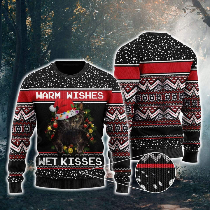 Black Cats Warm Wishes Wet Kisses Ugly Christmas Sweater, All Over Print Sweatshirt