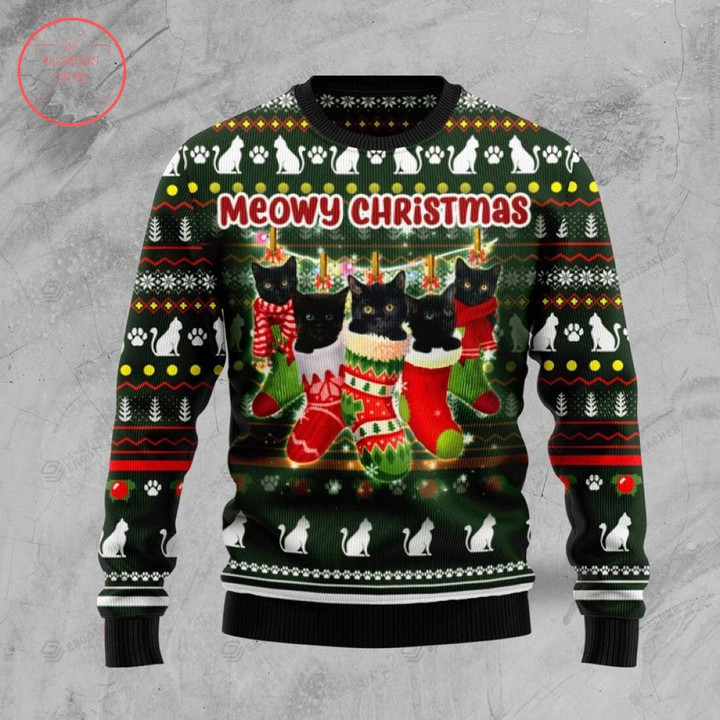 Black Cat Socks Ugly Christmas Sweater, All Over Print Sweatshirt