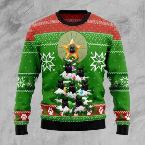 Black Cat Pine Ugly Christmas Sweater, All Over Print Sweatshirt