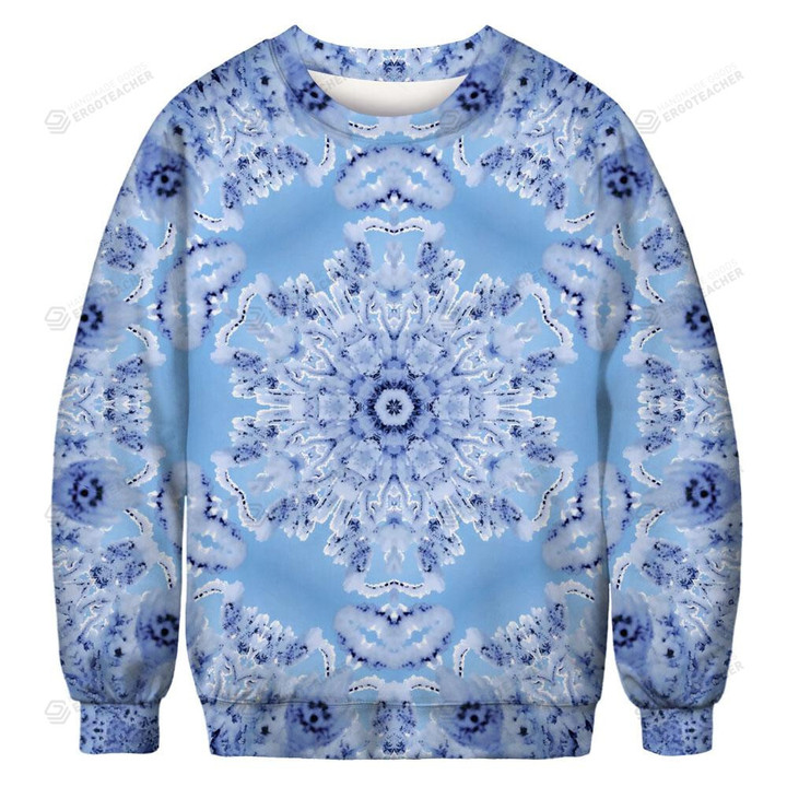 Christmas Sweatshirts - Christmas Snowflake Cool Icon Blue 3D Sweatshirt Ugly Christmas Sweater, All Over Print Sweatshirt