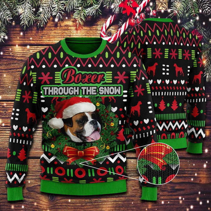 Boxer Snow Merry Christmas Ugly Christmas Sweater, All Over Print Sweatshirt