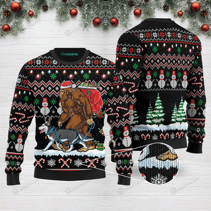 Bigfoot Huskey Ugly Christmas Sweater, All Over Print Sweatshirt