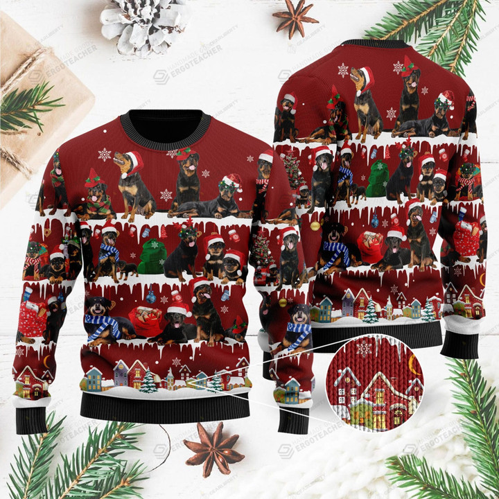 Rottweiler Lovers On National Ugly Christmas Sweater, All Over Print Sweatshirt