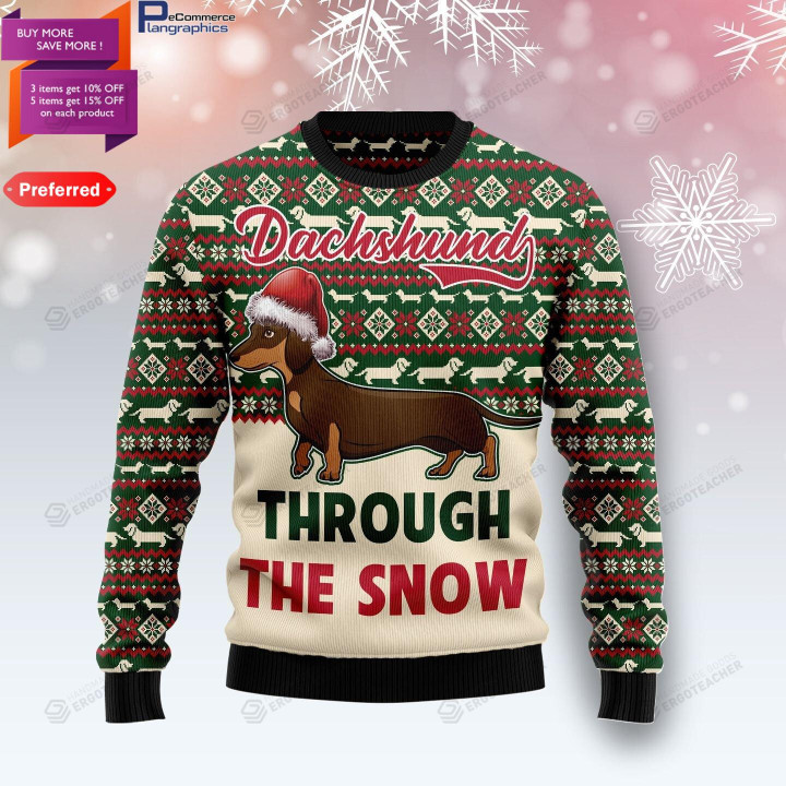 Dachshund Through The Snow Ugly Christmas Sweater, All Over Print Sweatshirt