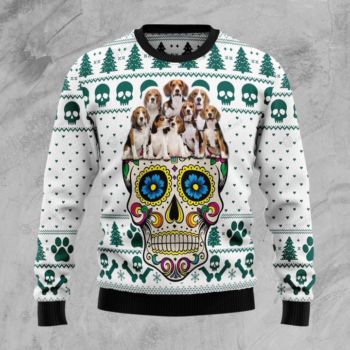 Sugar Skull Ugly Christmas Sweater, All Over Print Sweatshirt