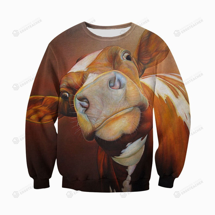 Brow Cow Face Ugly Christmas Sweater, All Over Print Sweatshirt