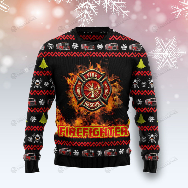 Awesome Firefighter Ugly Christmas Sweater, All Over Print Sweatshirt