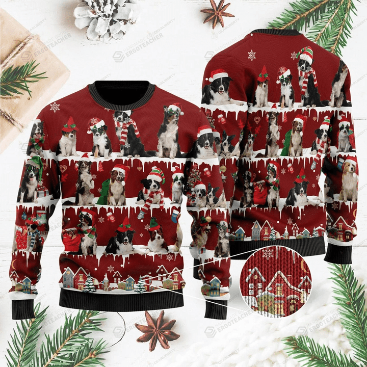 Border Collie Ugly Christmas Sweater, All Over Print Sweatshirt
