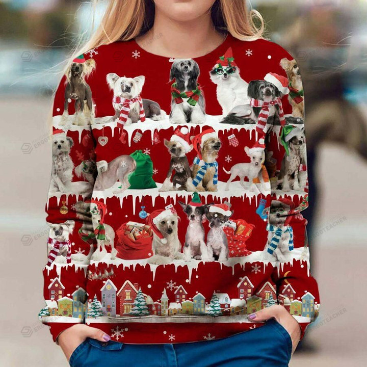 Chinese Crested Dog Ugly Christmas Sweater, All Over Print Sweatshirt