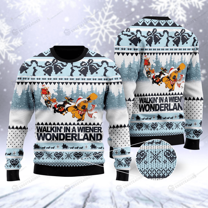 Walkin In A Wiener Wonderland For Unisex Ugly Christmas Sweater, All Over Print