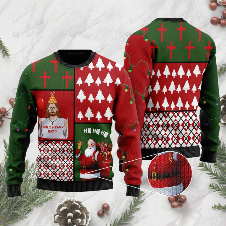 Jesus Birthday Boy And Santa Claus Ho Ho Ho Ugly Sweater