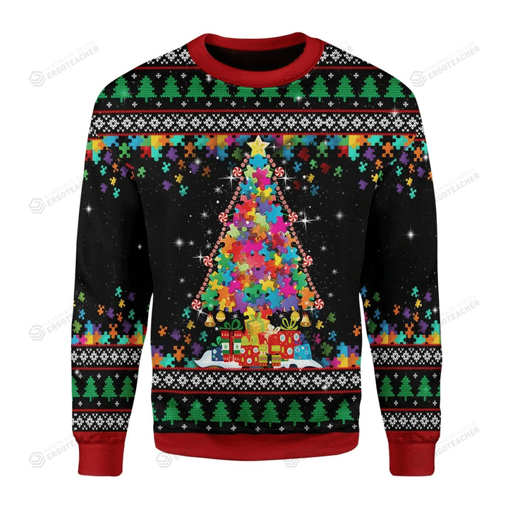 Autism Christmas Tree Ugly Christmas Sweater, All Over Print Sweatshirt