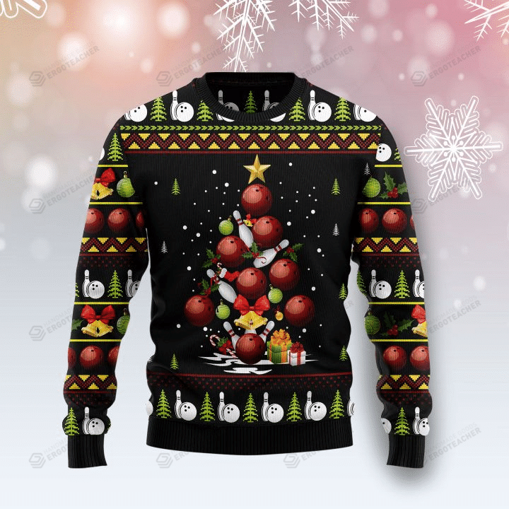 Bowling Christmas Tree Ugly Christmas Sweater, All Over Print Sweatshirt