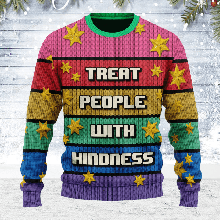 Treat People With Kindness Ugly Christmas Sweater, All Over Print Sweatshirt