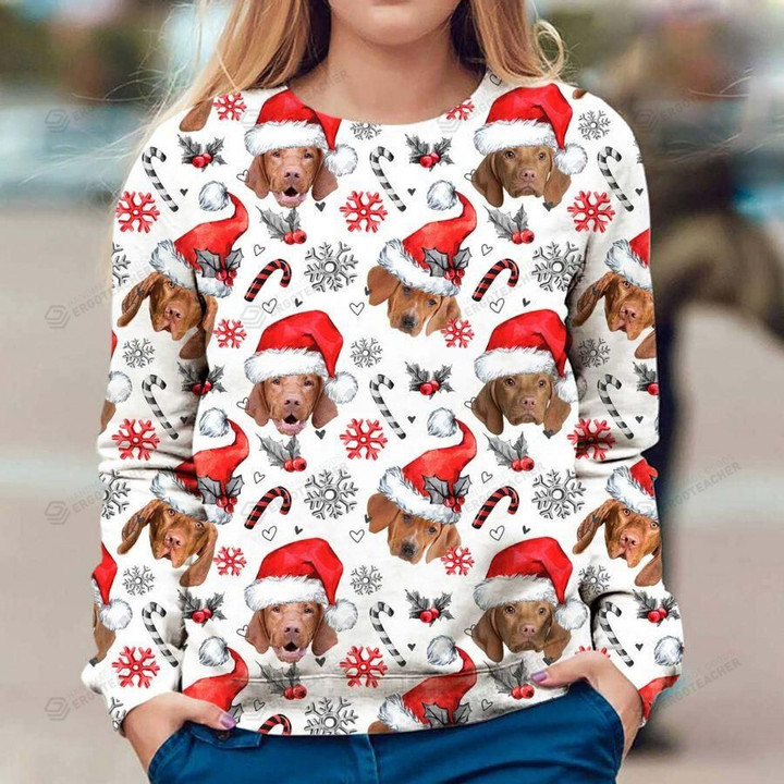 Vizsla Ugly Christmas Sweater, All Over Print Sweatshirt