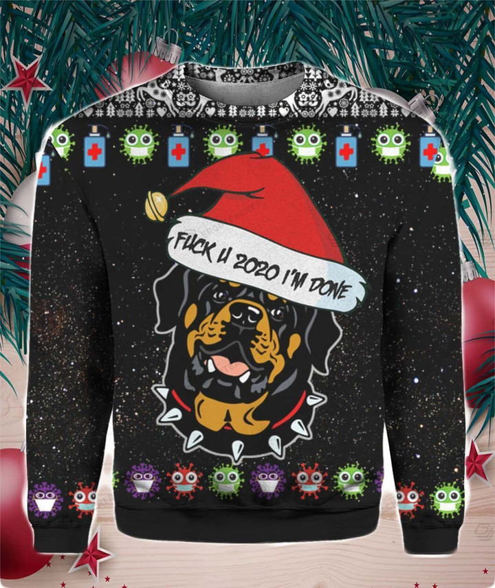 Rottweiler Ugly Christmas Sweater, All Over Print Sweatshirt