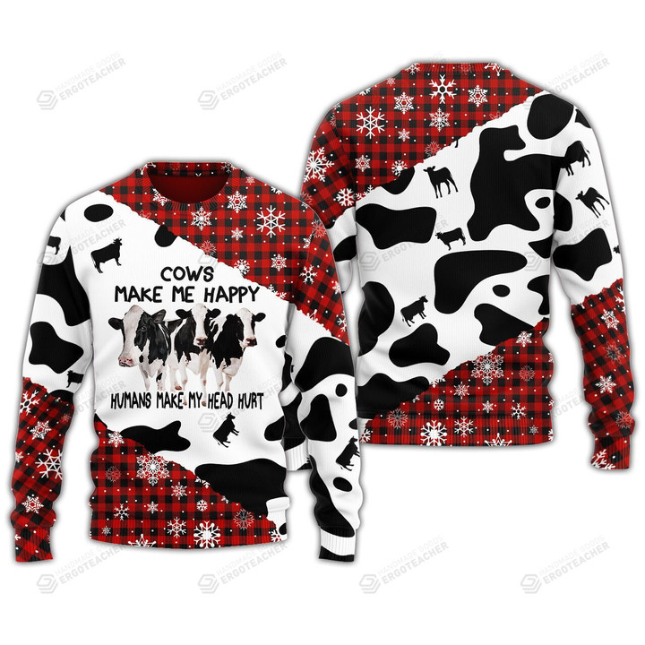 Cows Make Me Happy Caro Ugly Christmas Sweater, All Over Print Sweatshirt