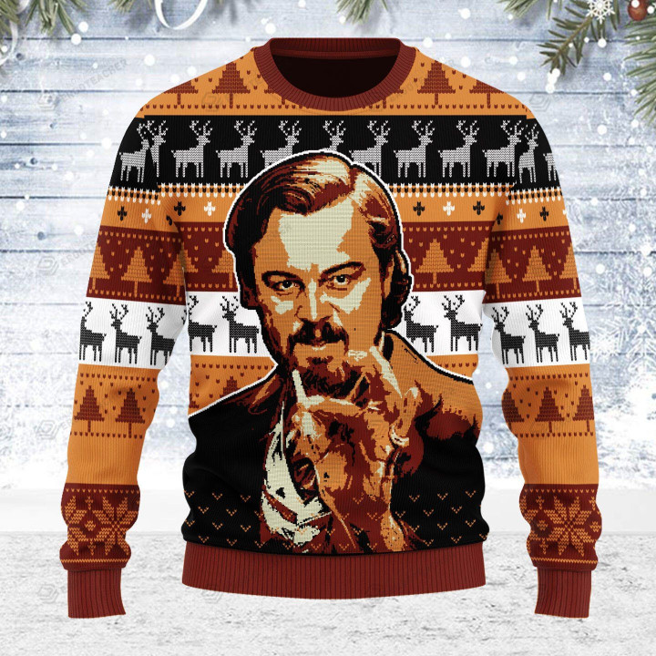 Merry Christmas Gearhomies Leo Pointing Ugly Christmas Sweater, All Over Print Sweatshirt