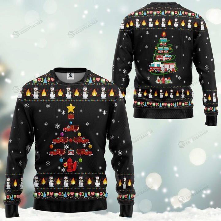 Firefighter Truck Tree Ugly Christmas Sweater 3D All Over Print