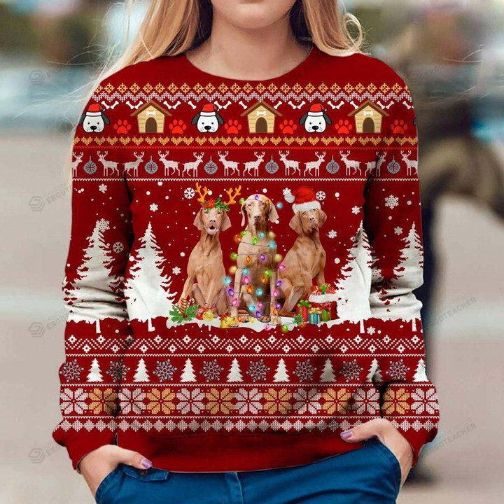 Vizsla Ugly Christmas Sweater, All Over Print Sweatshirt
