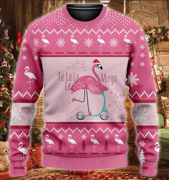 Flamingo scooter Fa la la la mingo christmas sweater