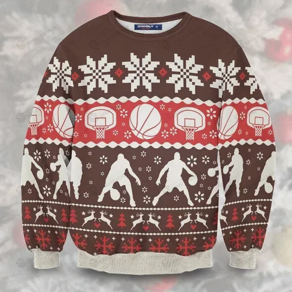 Basketball Merry Swishmas Ugly Christmas Sweater, All Over Print Sweatshirt