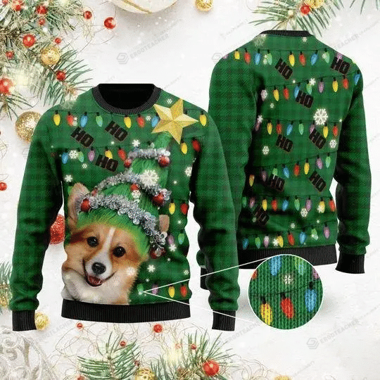 Ho Ho Ho Corgi Dog Christmas Tree Ugly Christmas Sweater, All Over Print Sweatshirt