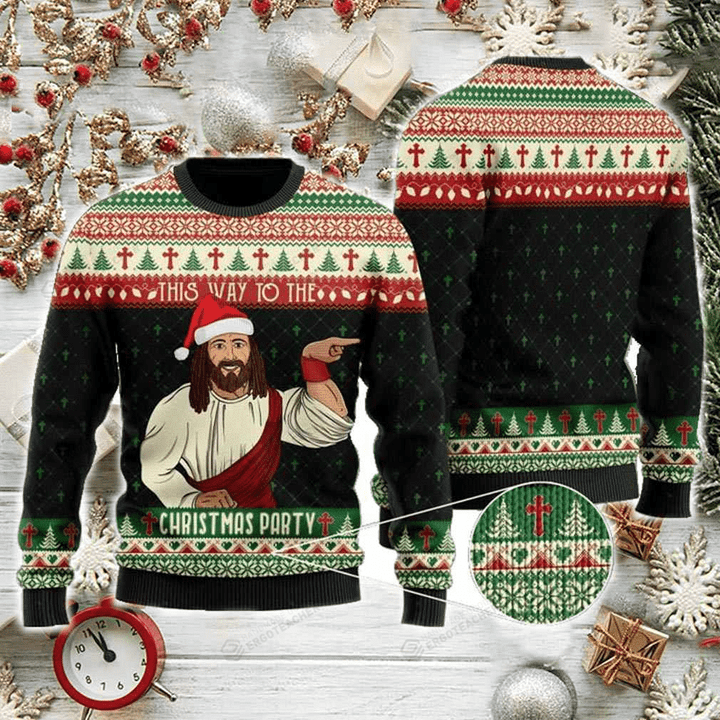 This Way To The Christmas Party Ugly Christmas Sweater, All Over Print Sweatshirt