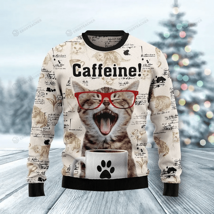Cat Caffeine Ugly Christmas Sweater, All Over Print Sweatshirt