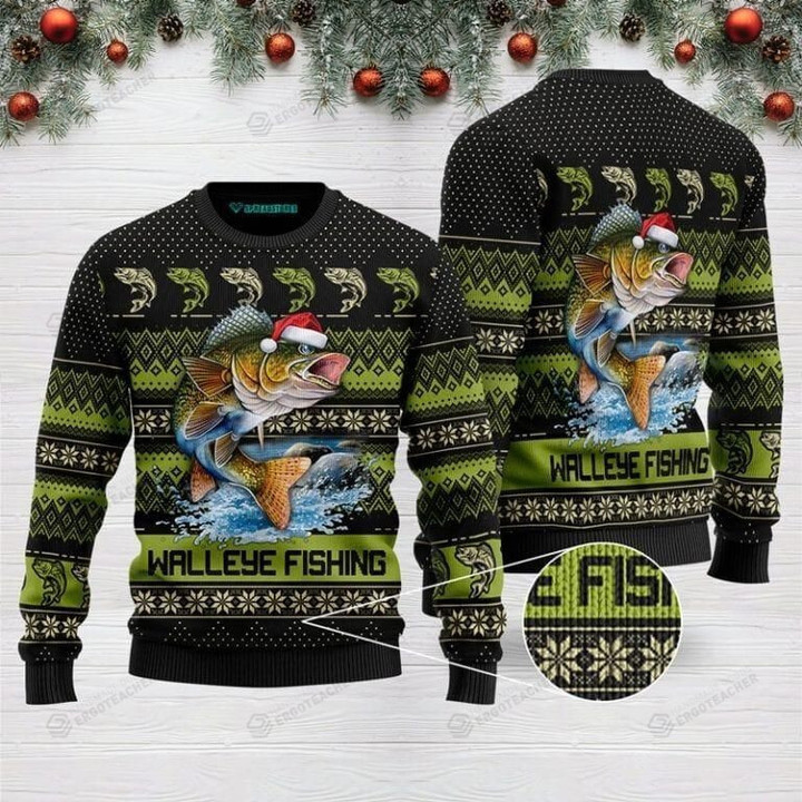 Walleye Fishing Ugly Christmas Sweater, All Over Print Sweatshirt