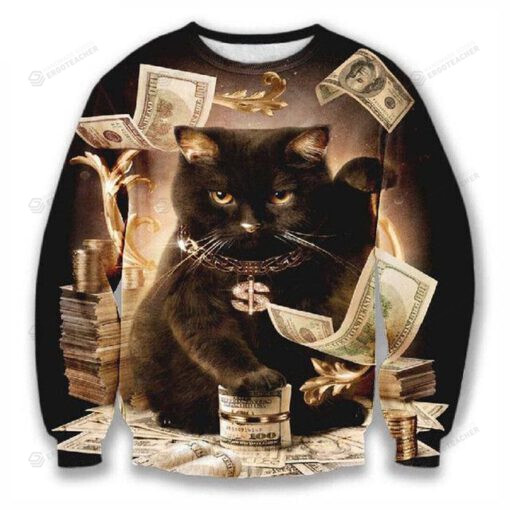 Banknote Cat Ugly Christmas Sweater, All Over Print Sweatshirt